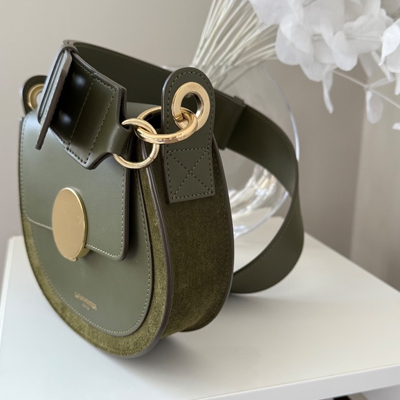 LePARMENTIER Paris Yucca Suede and Leather Shoulder Bag in Military Green - Picture 7 of 14